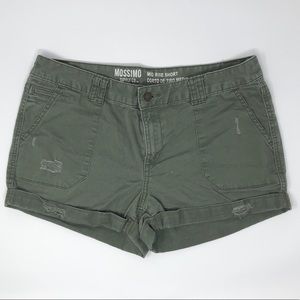 Mossimo Mid Rise Army Green Cuffed Distressed Shorts Size 6
